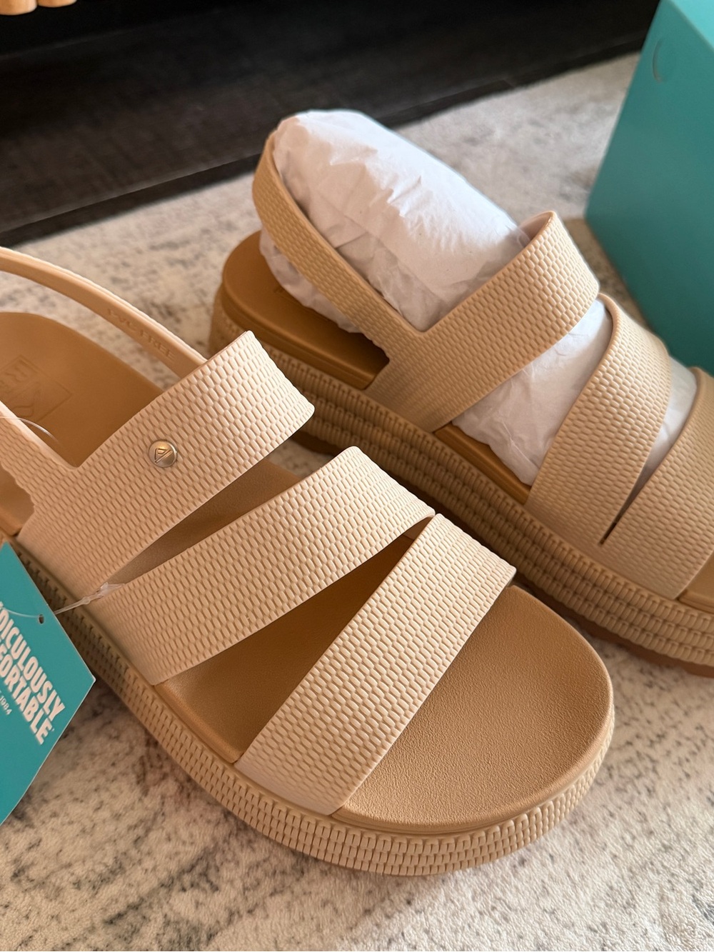 Reef Women’s Tan Textured Triple-Strap Platform Sandals